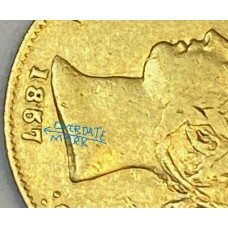 AUSTRALIA 1857/5 . HALF 1/2 SOVEREIGN . GOLD COIN . OVERDATE